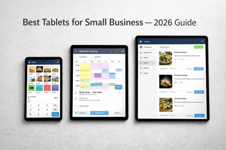 Amazon Fire HD 8, Samsung Galaxy Tab A9+, and Lenovo Idea Tab Pro comparison for small business
