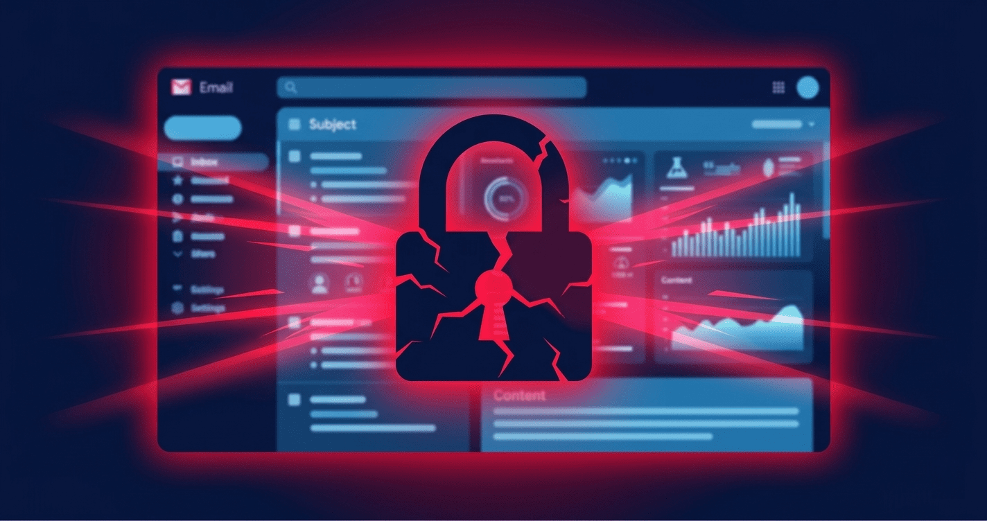Gmail inbox breach illustration showing personal email account security risk for small business owners