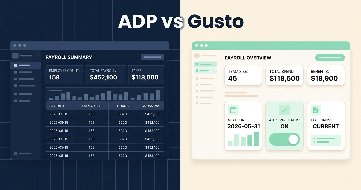 ADP vs Gusto for small business 2026 comparison chart