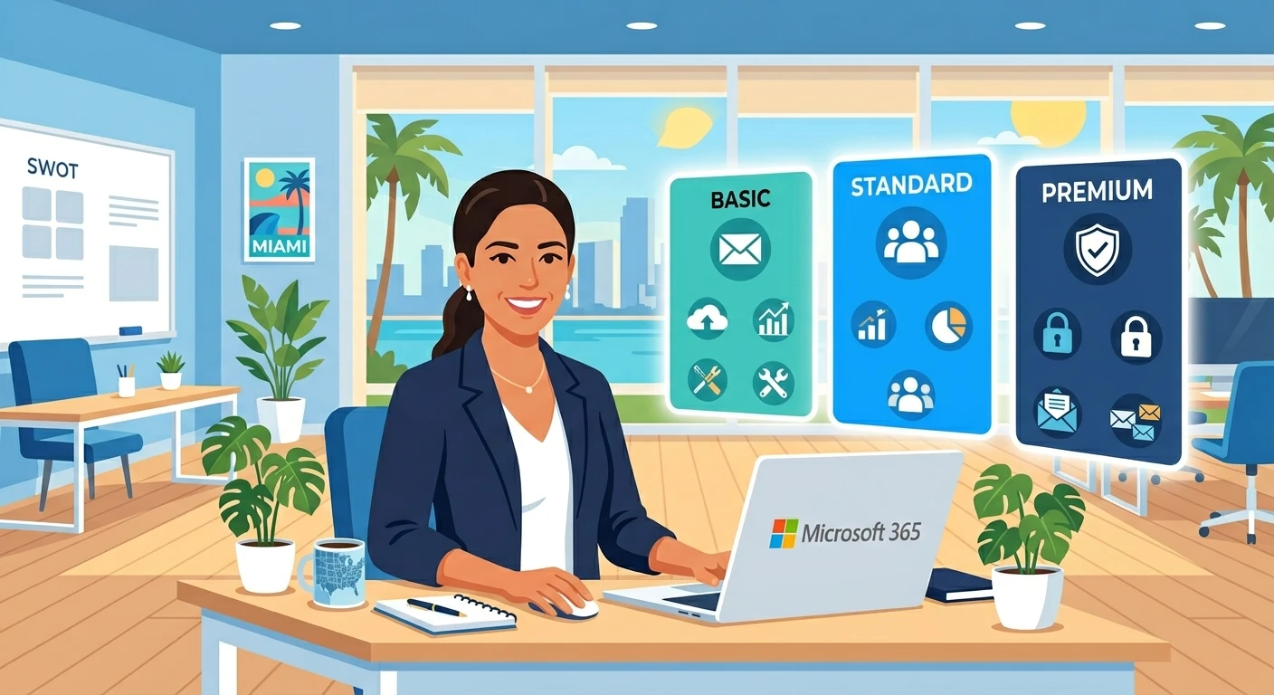 Microsoft 365 Business Basic, Standard, and Premium plan comparison chart for small business owners in 2026