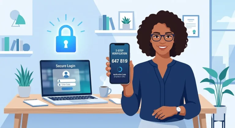 Small business owner enabling two-factor authentication on a smartphone