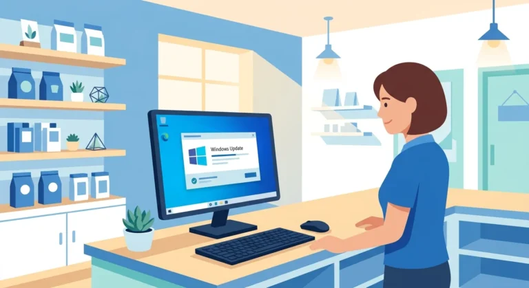 Windows Update settings screen on a small business computer showing Active Hours configuration